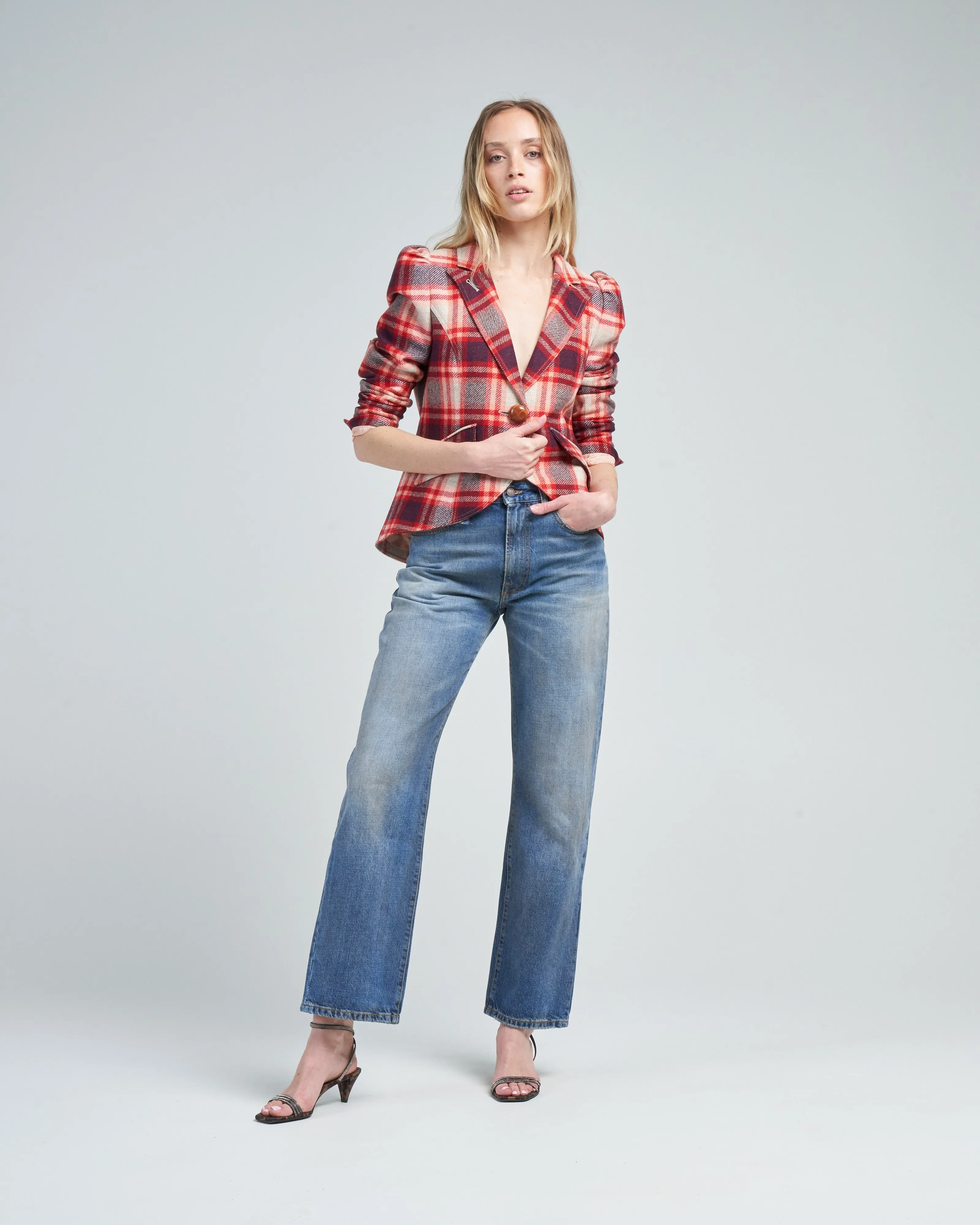 pouf sleeve one button blazer