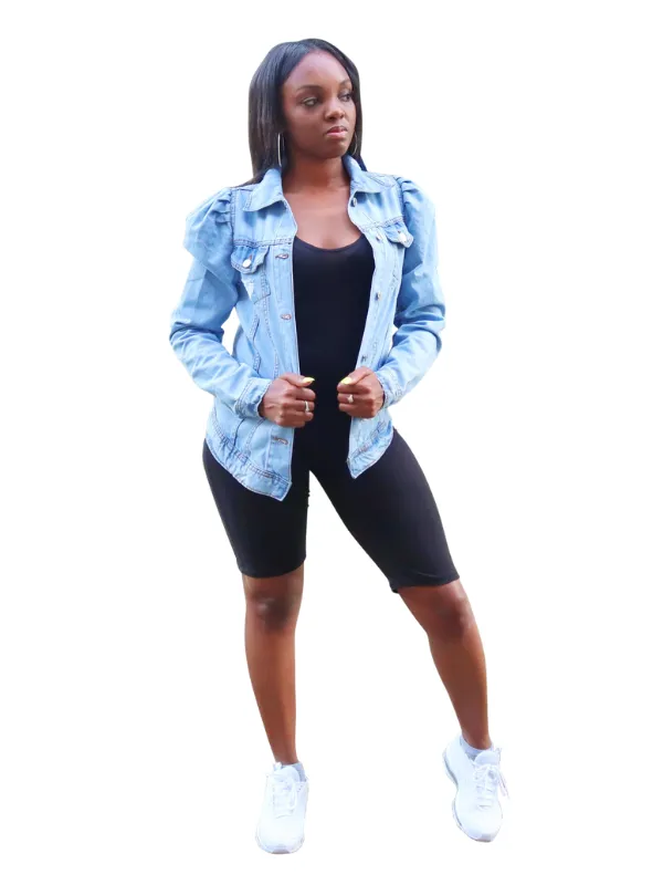 Puff point-Distressed puff sleeve jacket