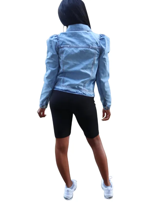 Puff point-Distressed puff sleeve jacket