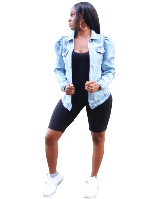 Puff point-Distressed puff sleeve jacket