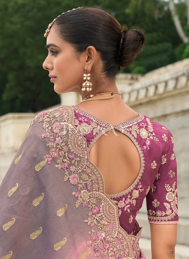 Purple And Pink Multi Embroidery Saree