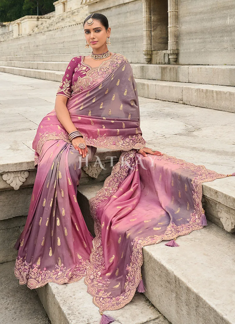 Purple And Pink Multi Embroidery Saree