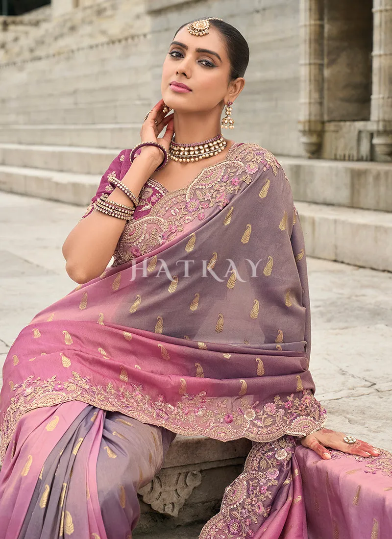 Purple And Pink Multi Embroidery Saree