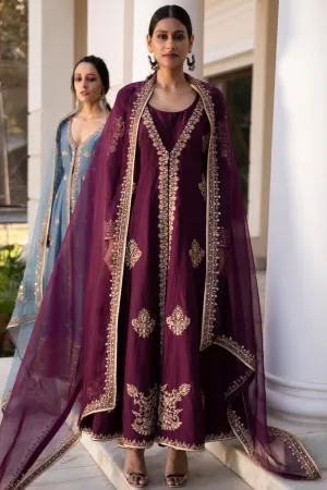 Purple Chanderi Jacket Suit