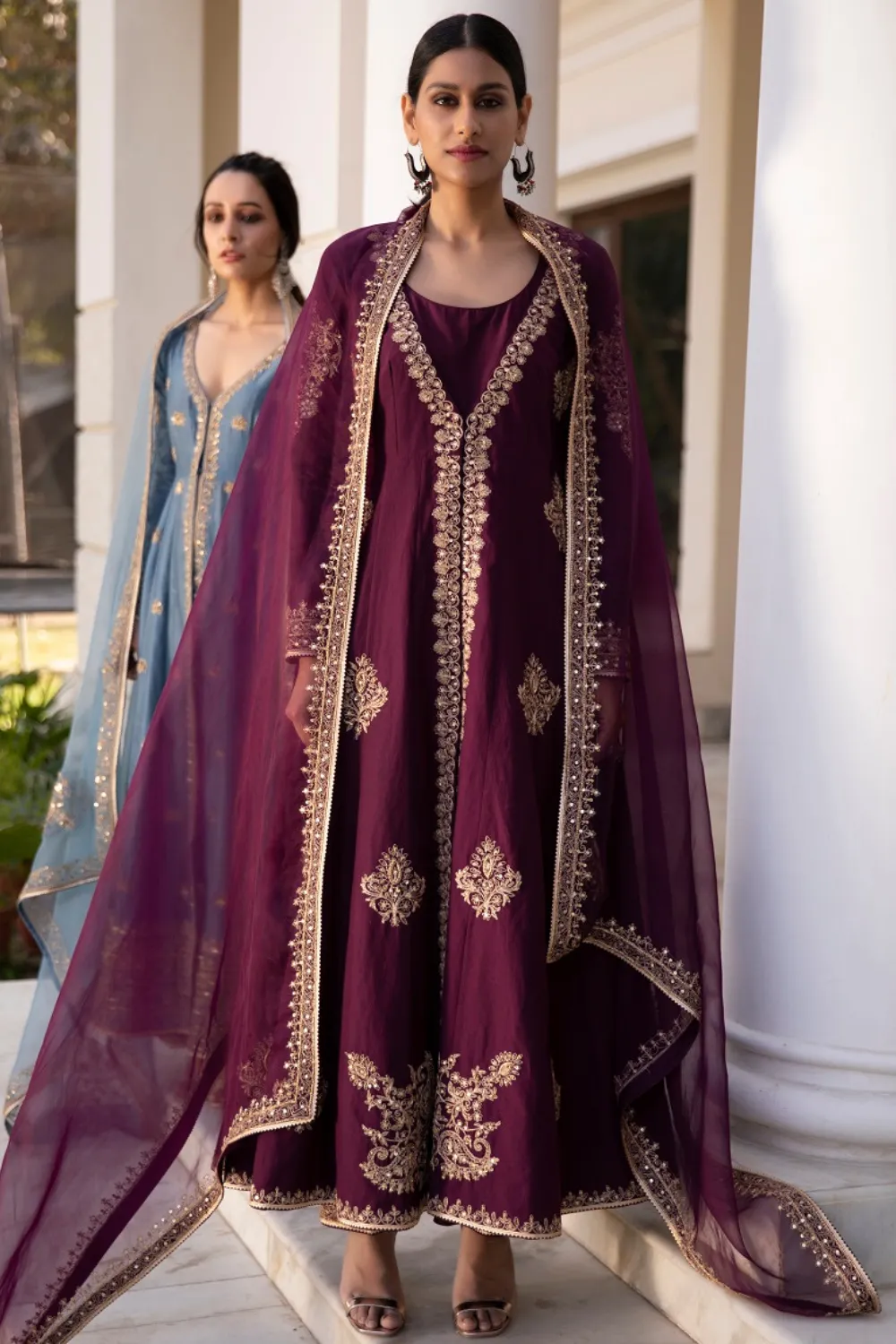 Purple Chanderi Jacket Suit