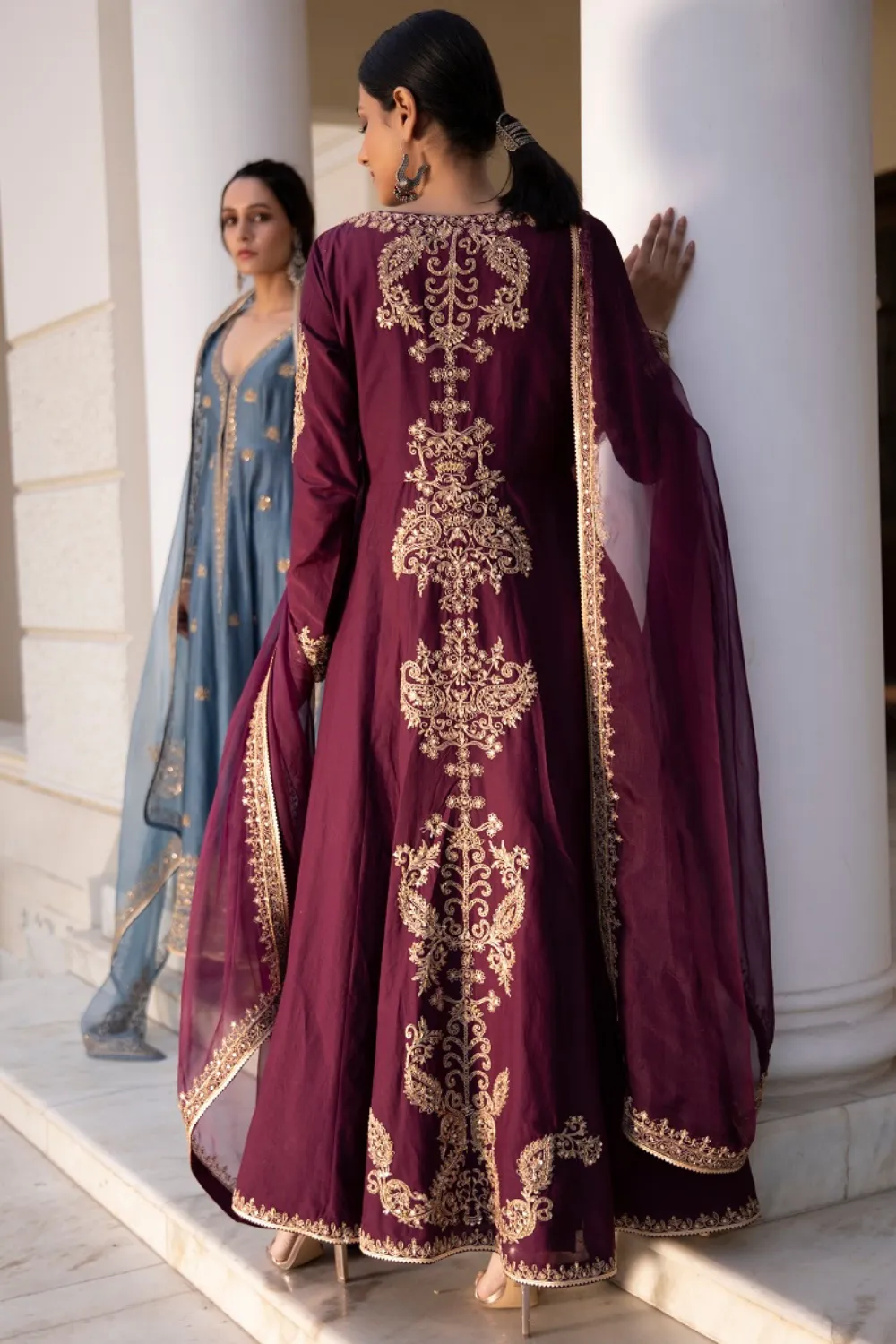 Purple Chanderi Jacket Suit