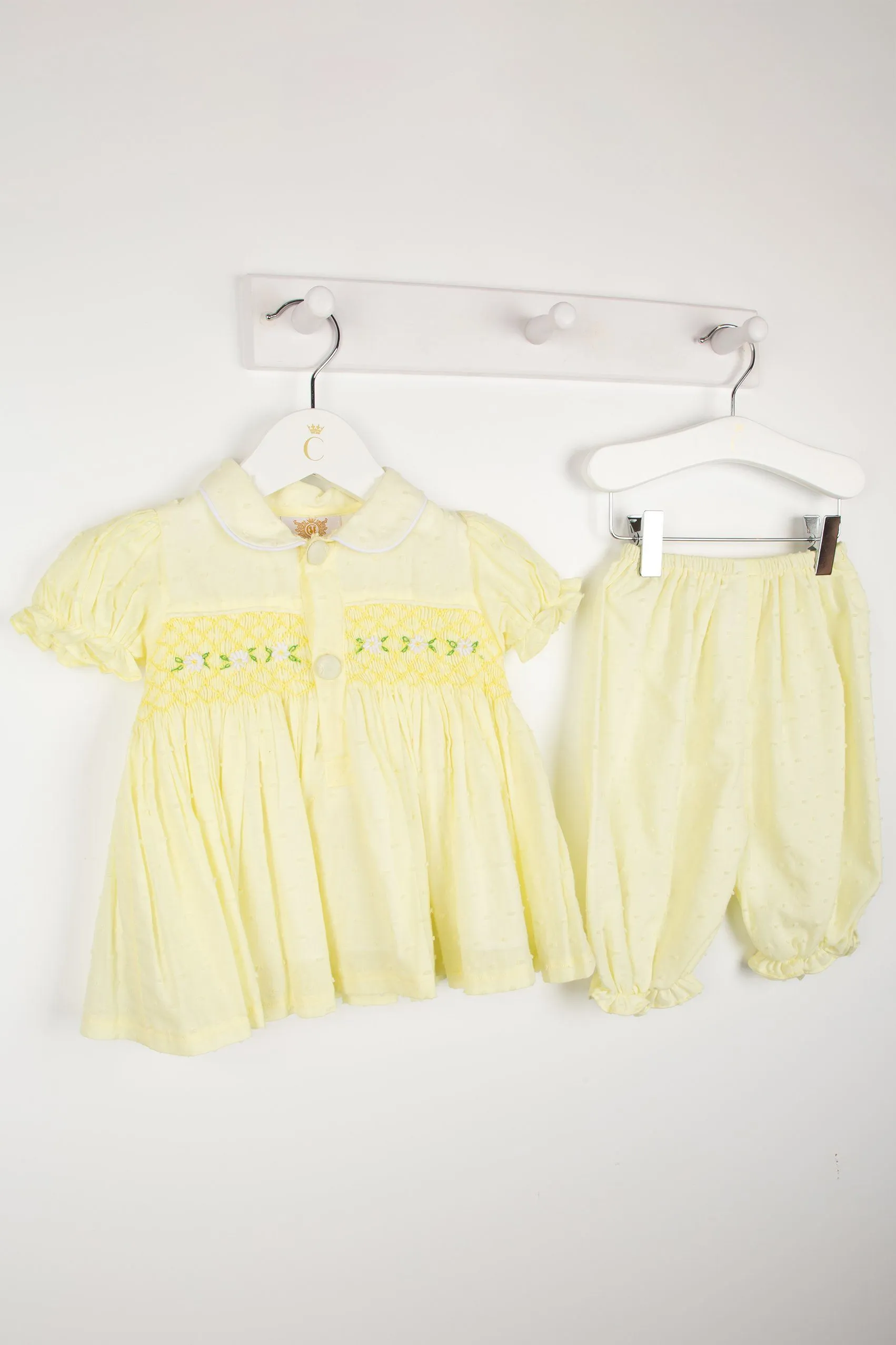 "Margaux" Lemon Plumeti Dot Smocked Blouse & Bloomers