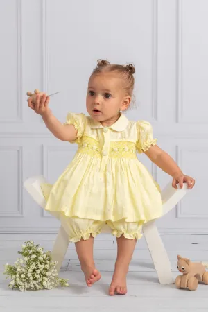 "Margaux" Lemon Plumeti Dot Smocked Blouse & Bloomers