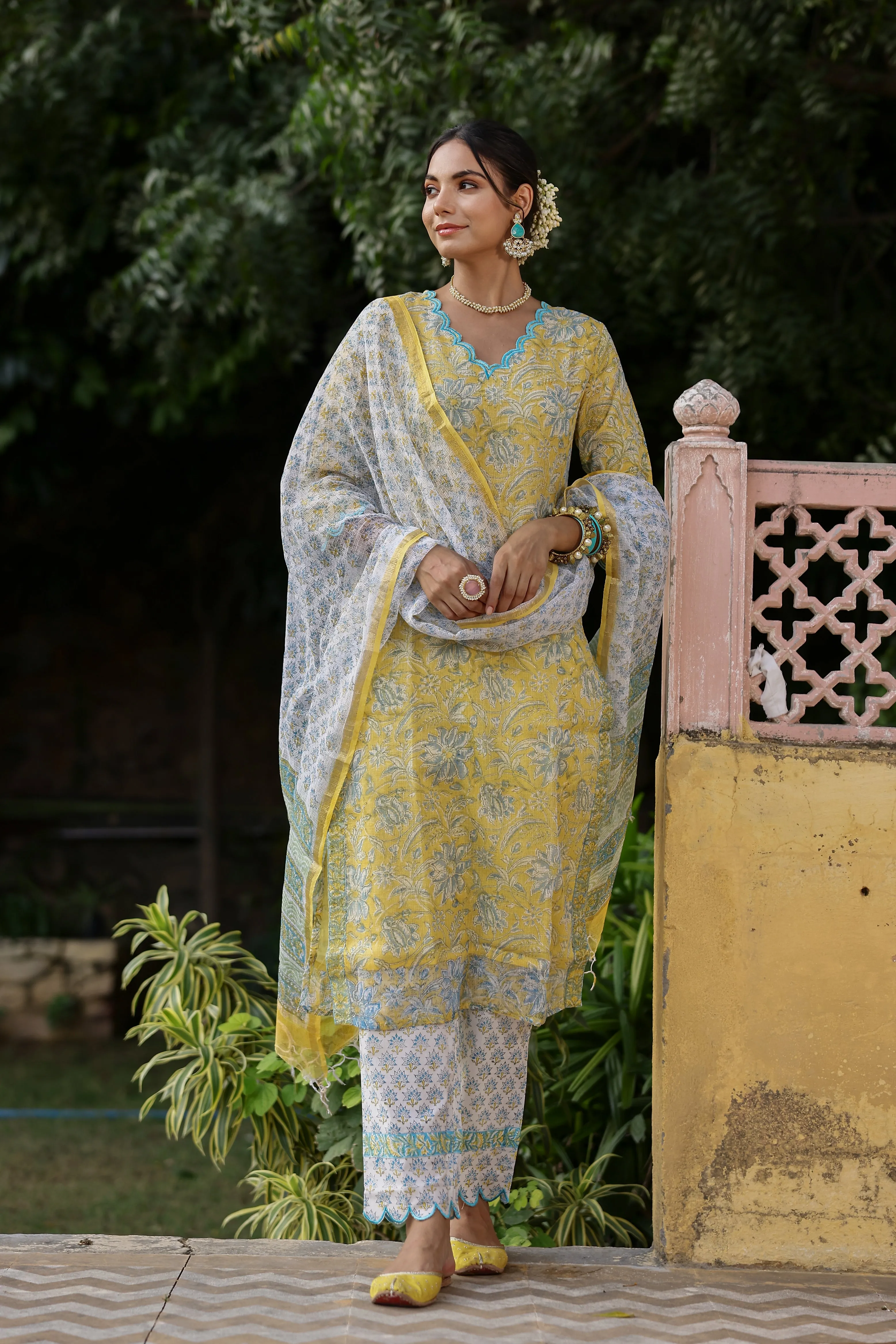 "Zuri" Kota Doriya Suit Set with dupatta(3pc) - XXL