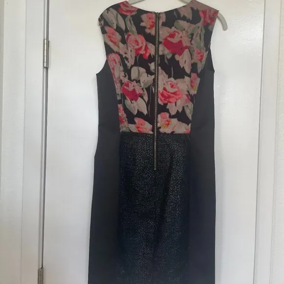 RACHEL Rachel Roy‎ Floral Mixed Media Black Sheath Cocktail Dress, Size 10
