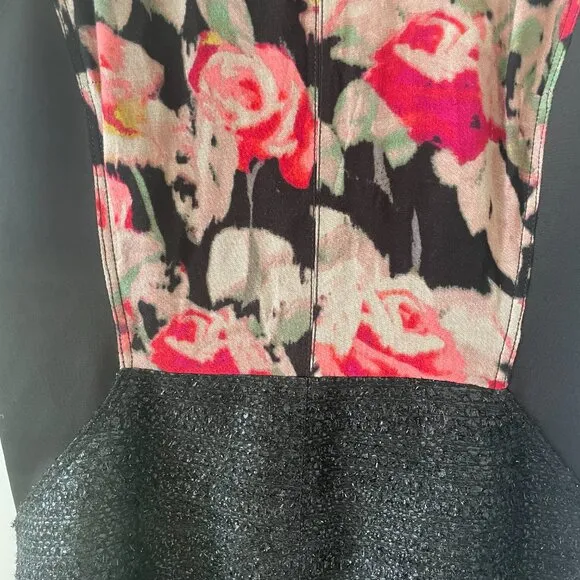 RACHEL Rachel Roy‎ Floral Mixed Media Black Sheath Cocktail Dress, Size 10
