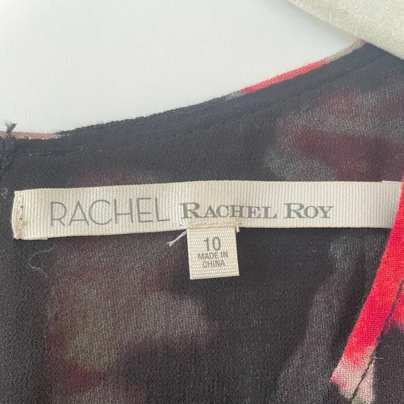 RACHEL Rachel Roy‎ Floral Mixed Media Black Sheath Cocktail Dress, Size 10