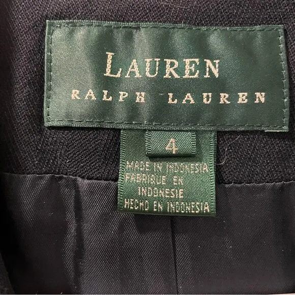 Ralph Lauren Women’s Blazer Jacket 4 Button Front Navy Size 4 Rayon Wool Blend