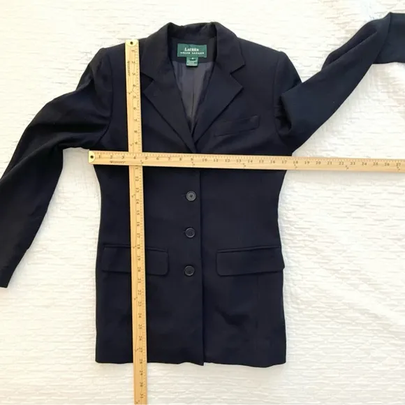 Ralph Lauren Women’s Blazer Jacket 4 Button Front Navy Size 4 Rayon Wool Blend