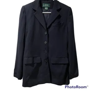 Ralph Lauren Women’s Blazer Jacket 4 Button Front Navy Size 4 Rayon Wool Blend
