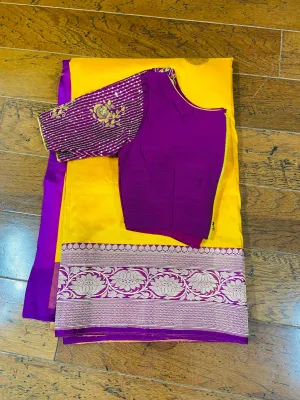 Raw mango saree inspired,Lyte weight Sarees online,South Indian Sarees,Pure Banaras Sarees,Saree Blouse, handloom saree,yellow saree NIHIRA