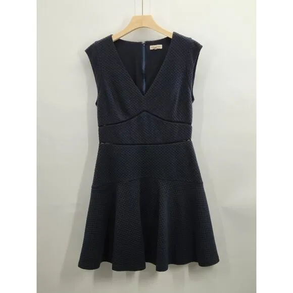 Rebecca Taylor Navy Blue Sailor Dress Size 10 Fit n Flare Waffle Texture V Neck