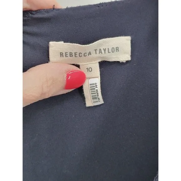 Rebecca Taylor Navy Blue Sailor Dress Size 10 Fit n Flare Waffle Texture V Neck