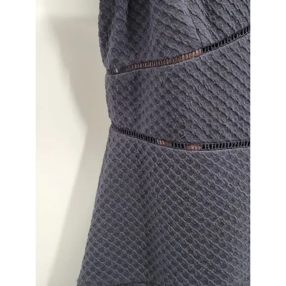 Rebecca Taylor Navy Blue Sailor Dress Size 10 Fit n Flare Waffle Texture V Neck