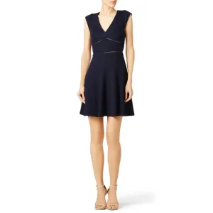 Rebecca Taylor Navy Blue Sailor Dress Size 10 Fit n Flare Waffle Texture V Neck
