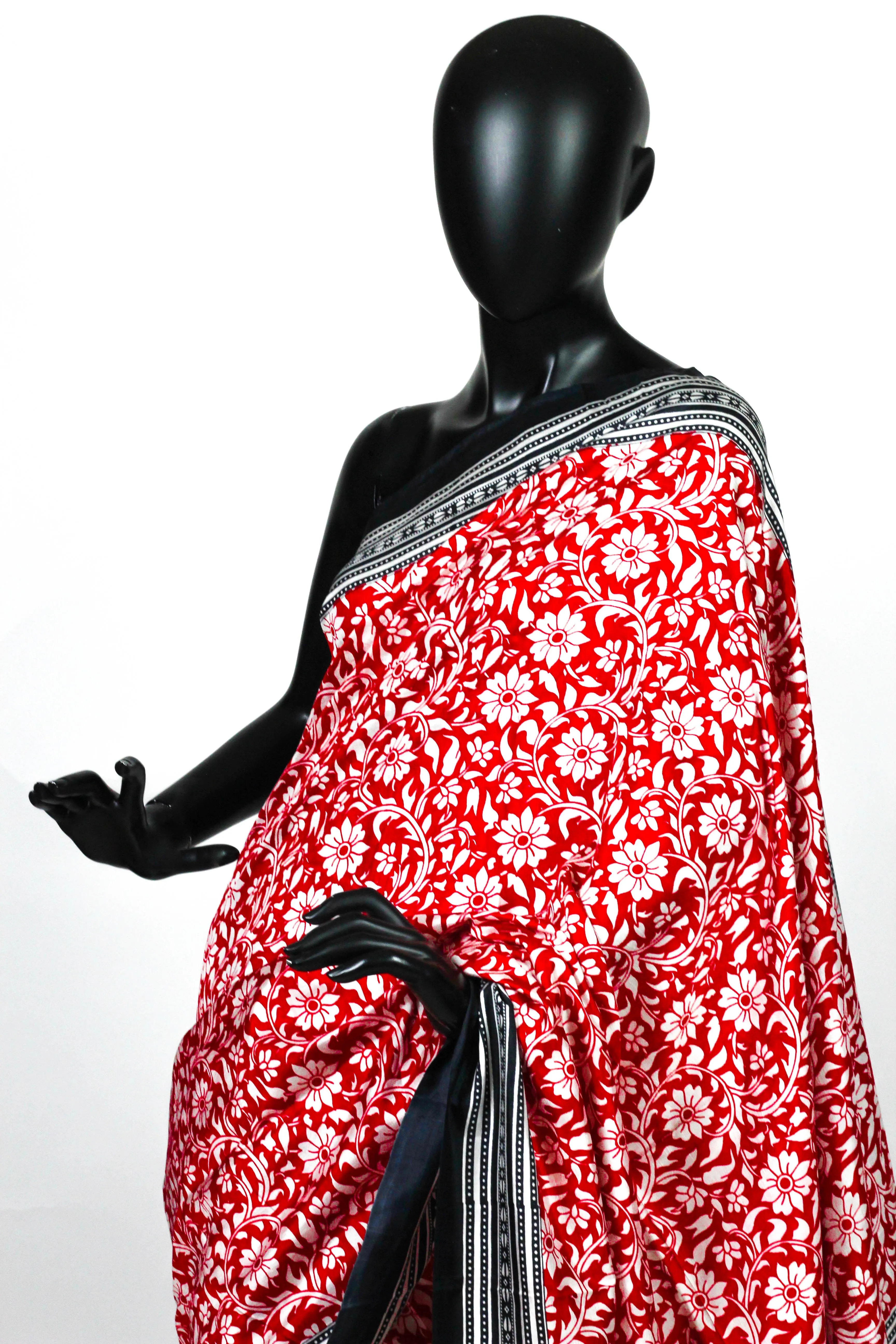 Red and Black Silk Saree