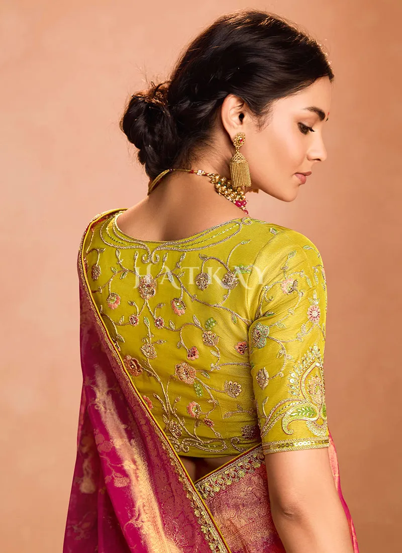 Red And Yellow Embroidery Saree