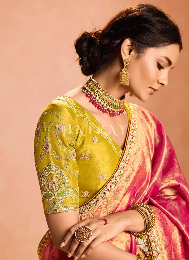 Red And Yellow Embroidery Saree