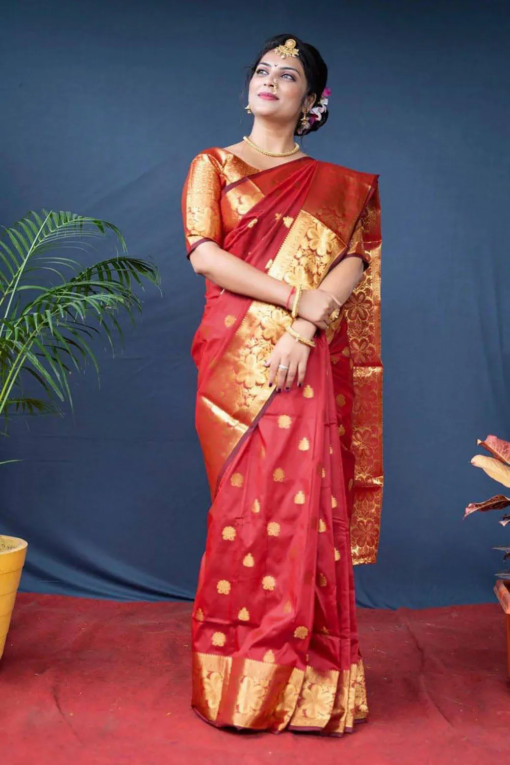 Red beautiful Banarasi Soft Silk Saree