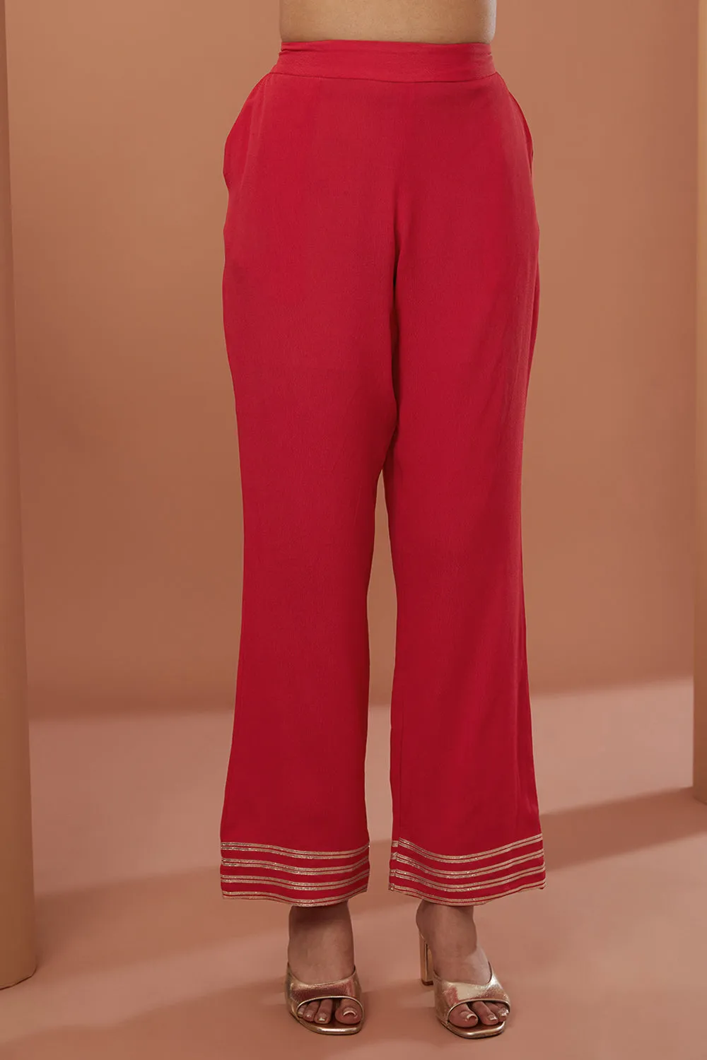 Red Georgette Hand Embroidered Kurta Suit Set