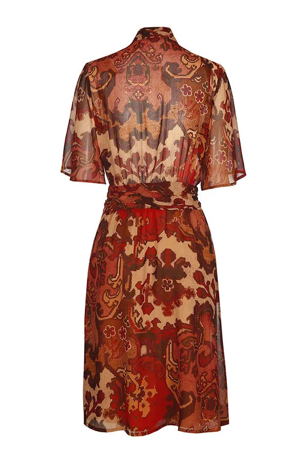 RED PRINTED LOOSE KNEE LENGTH DRESS
