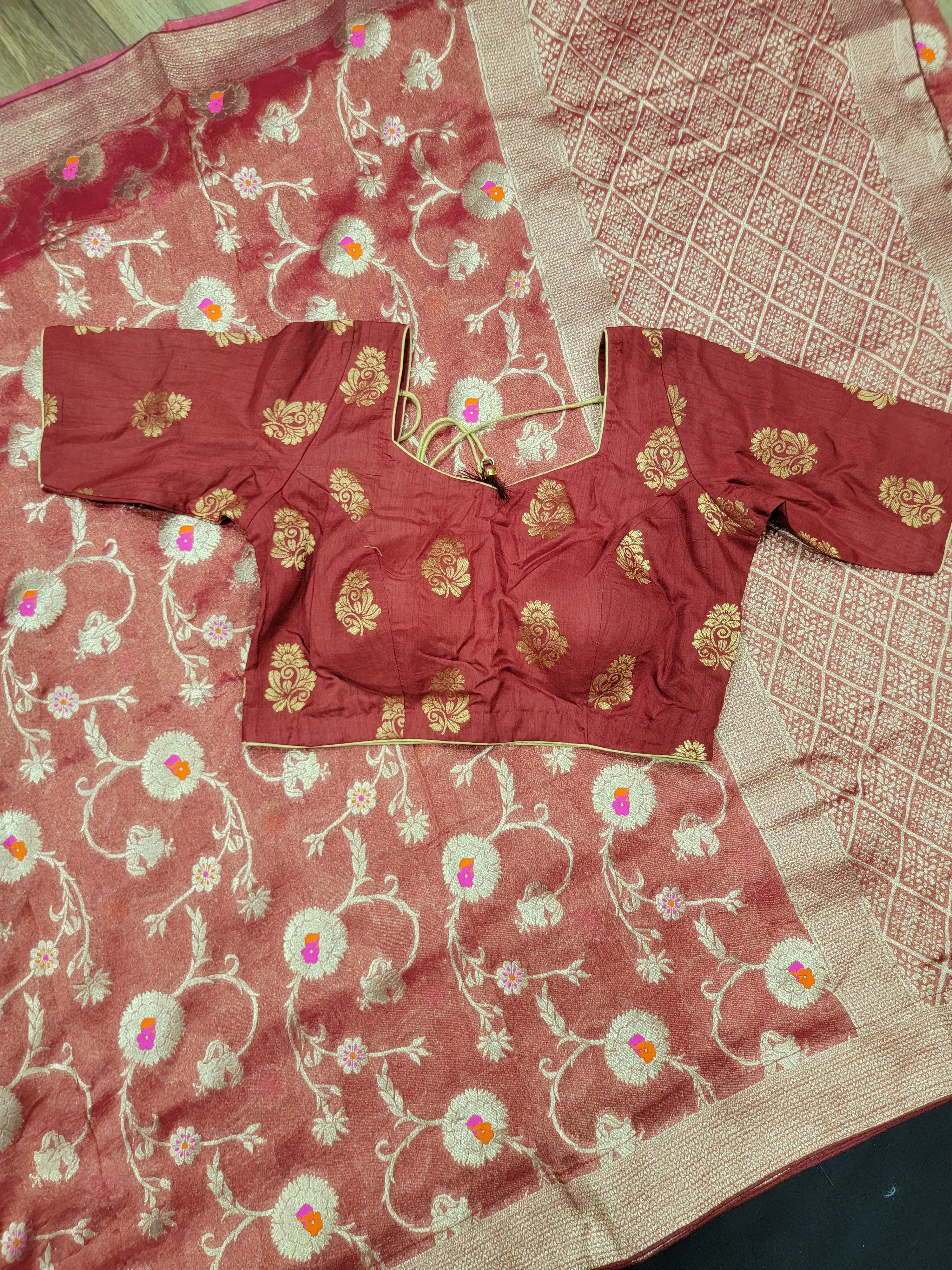 Red Tissue Moonga Silk Saree with blouse