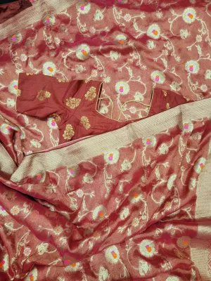 Red Tissue Moonga Silk Saree with blouse