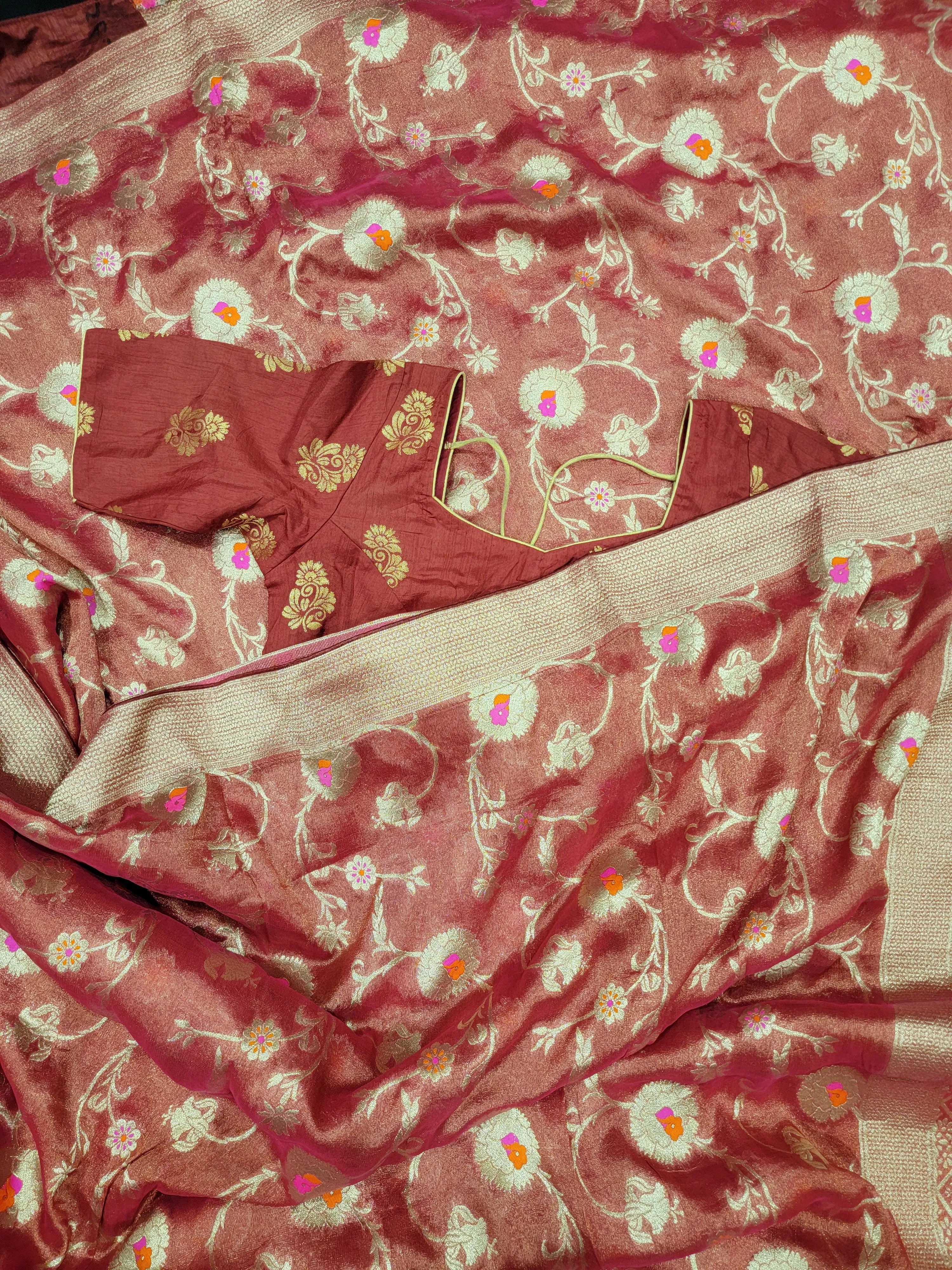 Red Tissue Moonga Silk Saree with blouse