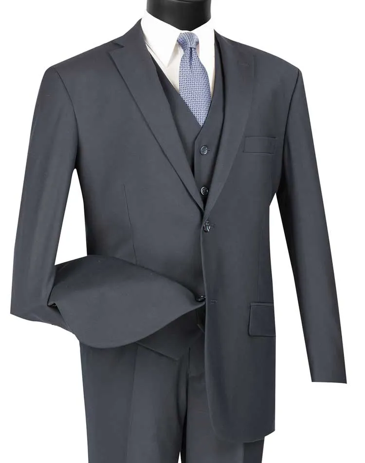 Regular Fit 3 Piece Suit 2 Button (Navy) V2TR