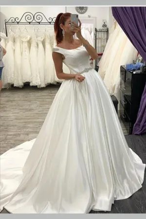 Rhinestones Crystals Wedding Gowns with Satin Skirt