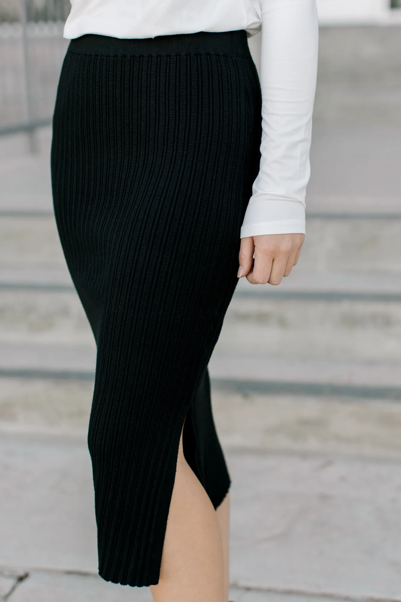Ribbed Knit Maddie Skirt in Black-Final sale