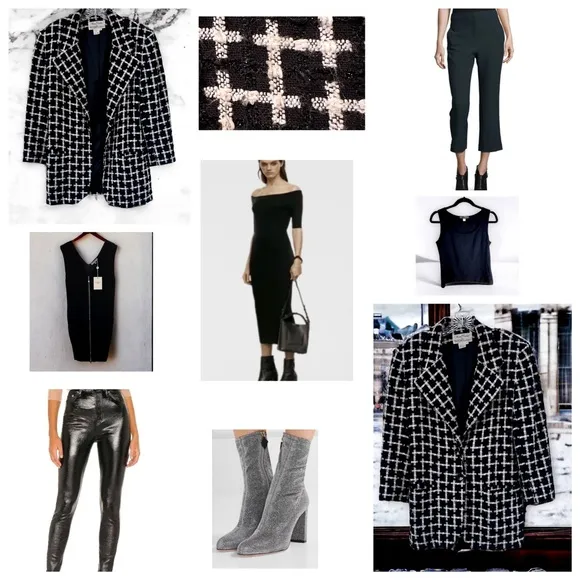 Richie Freeman for TERIJON Black White  Jacket/Blazer Metallic Fibers