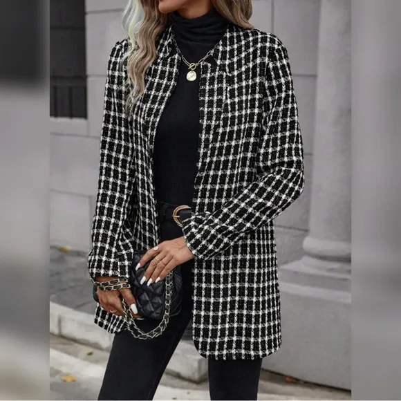 Richie Freeman for TERIJON Black White  Jacket/Blazer Metallic Fibers