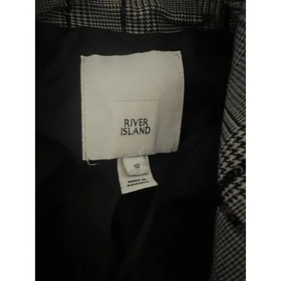 River Island Black White Plaid Blazer Jacket w/Sequins Ruched Sleeve Size 6  N20