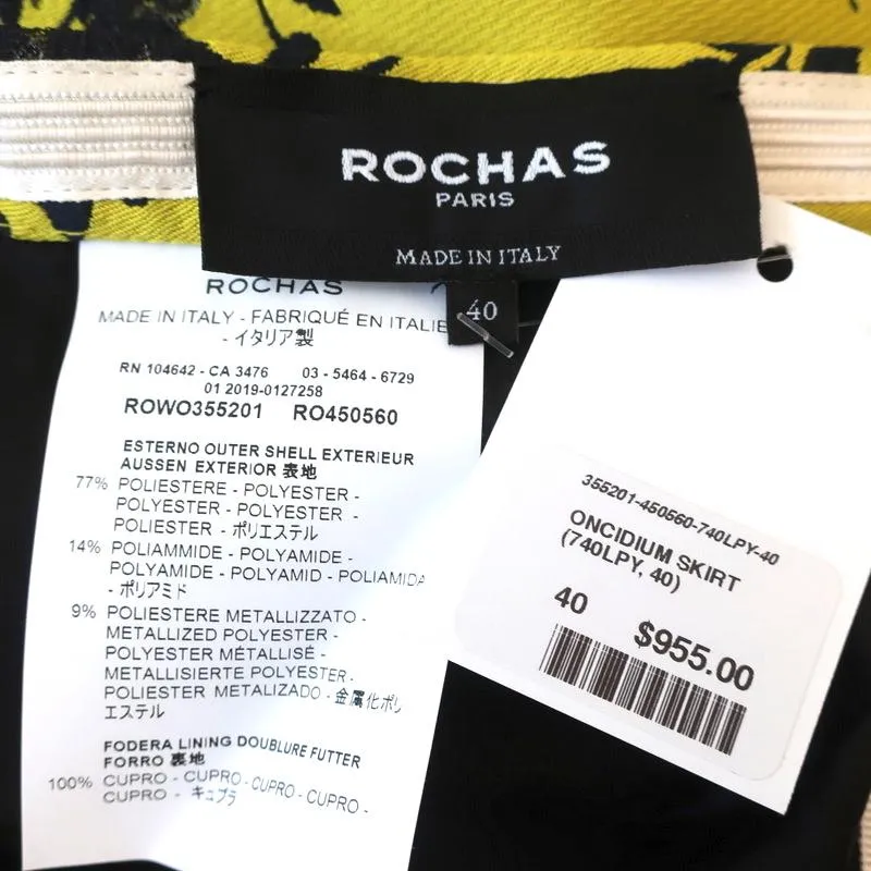 Rochas Pencil Skirt Oncidium Yellow Metallic Jacquard Size 40 NEW