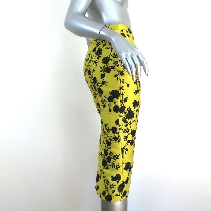 Rochas Pencil Skirt Oncidium Yellow Metallic Jacquard Size 40 NEW