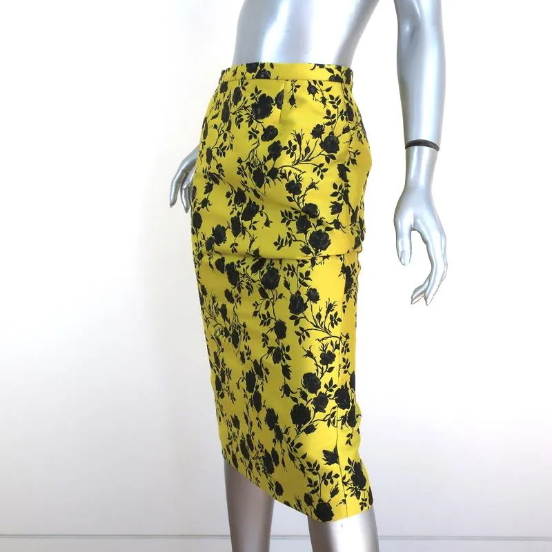 Rochas Pencil Skirt Oncidium Yellow Metallic Jacquard Size 40 NEW