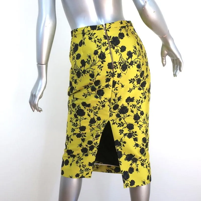 Rochas Pencil Skirt Oncidium Yellow Metallic Jacquard Size 40 NEW