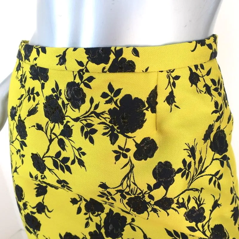 Rochas Pencil Skirt Oncidium Yellow Metallic Jacquard Size 40 NEW