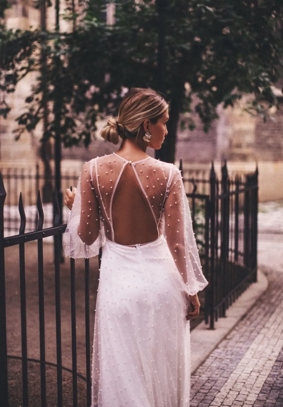 Romantic Tulle Pearls Long Sleeves See Through Boho Wedding Dresses, SW342