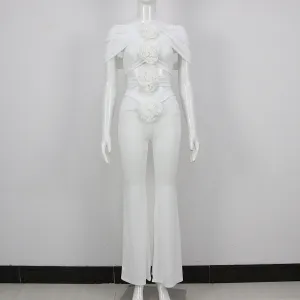 Rose Flower Crop Top Off Shoulder Sleeveless & Pants