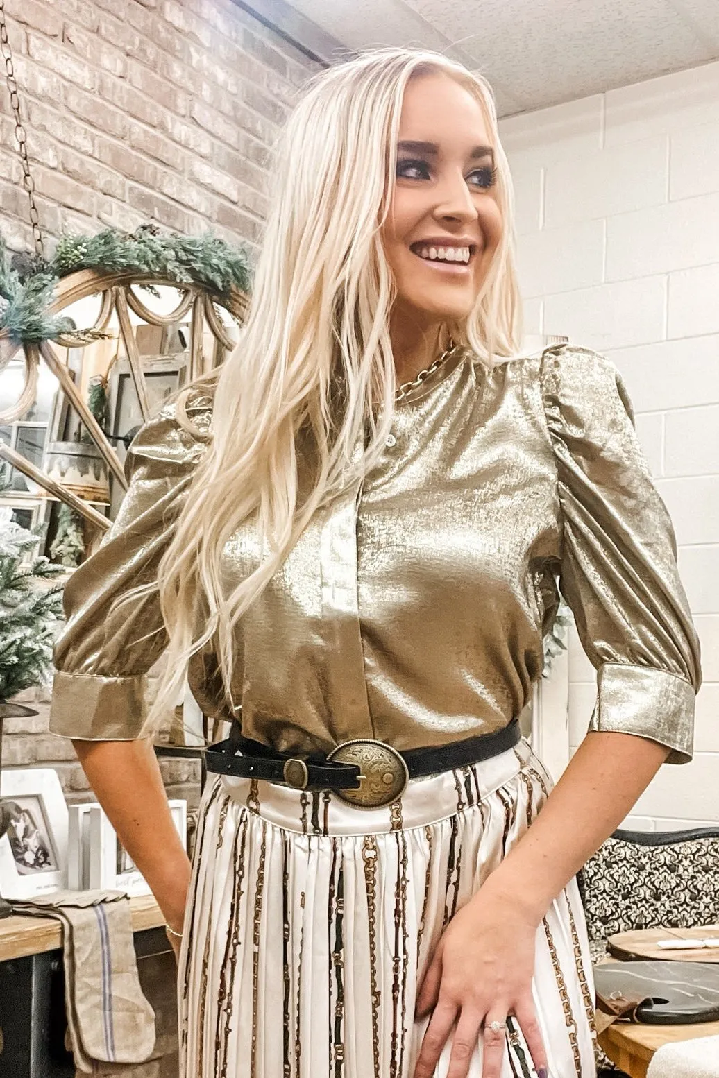 Rowan Puff Sleeve Button Down Blouse