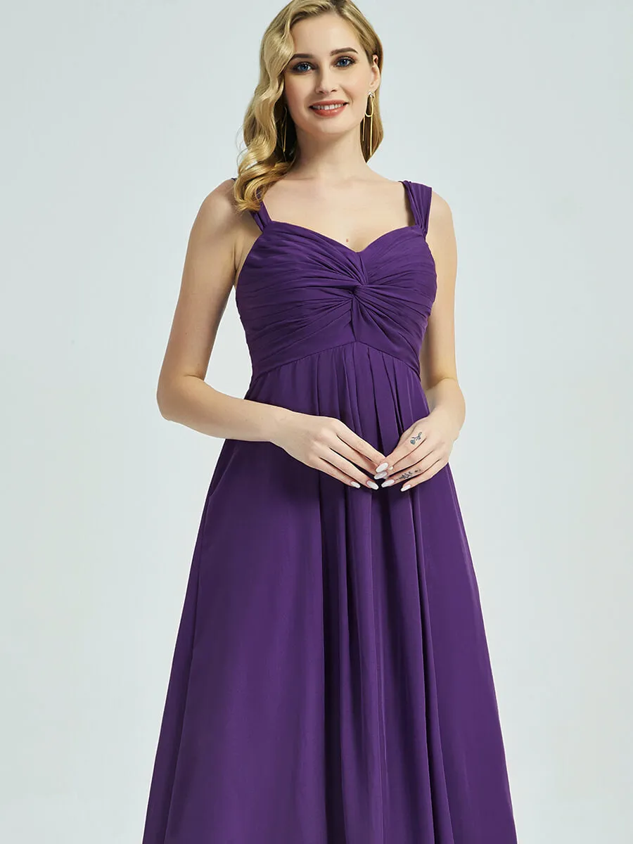 Royal Purple Sweetheart Straps A-Line Maxi Chiffon Bridesmaid Dress