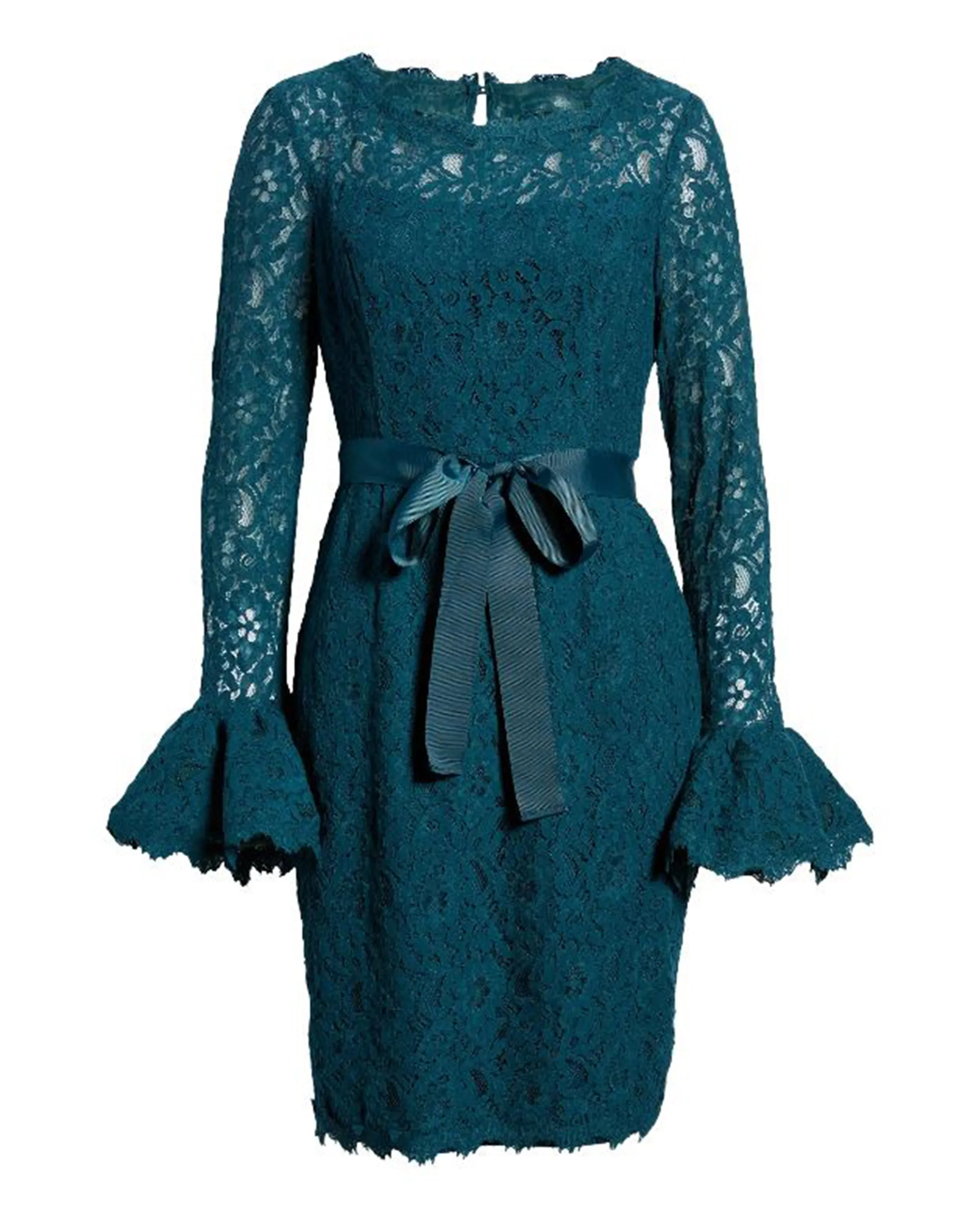 Ruffle-Sleeve Lace Dress in Azure