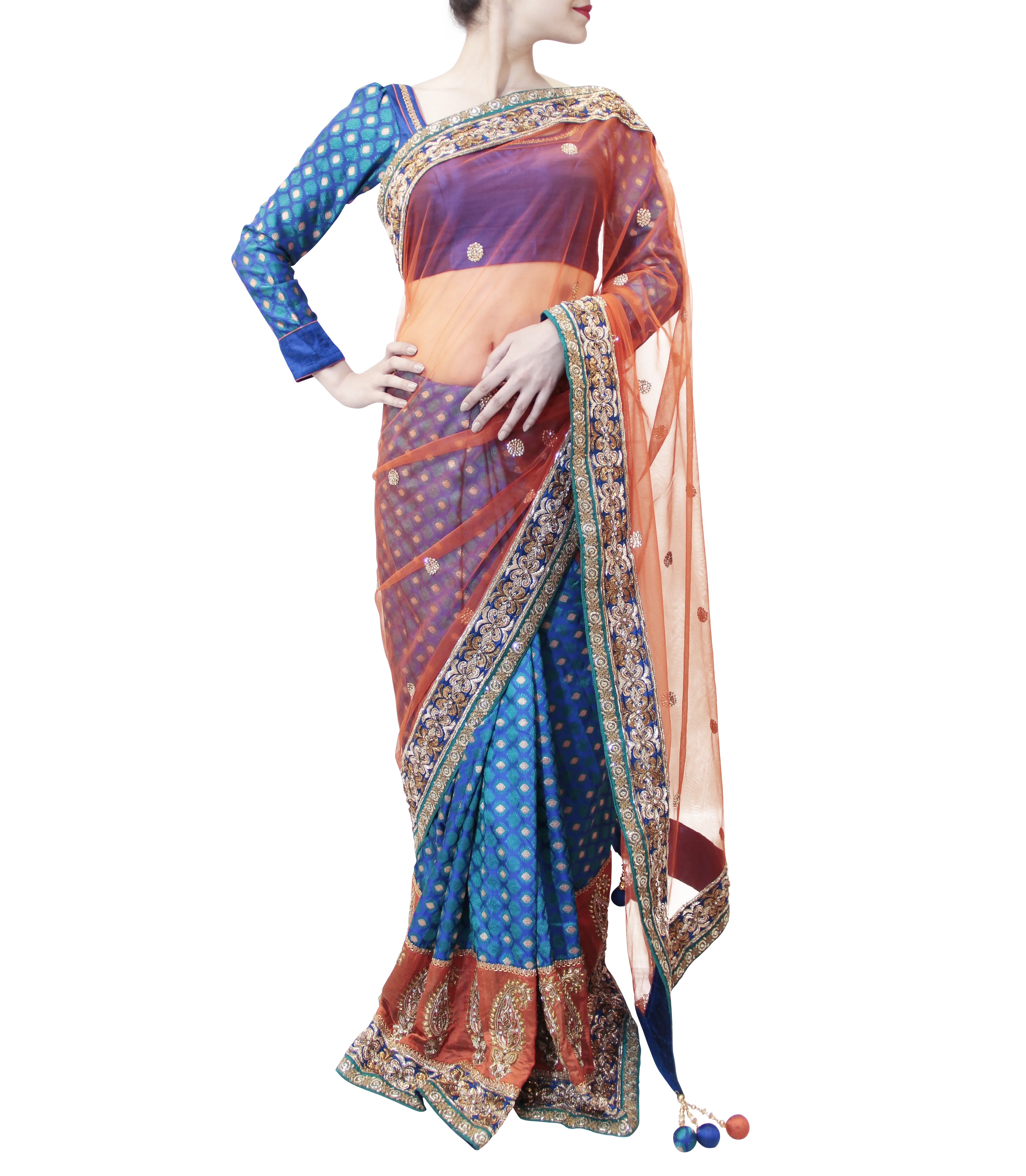 RUST AND BLUE SAREE